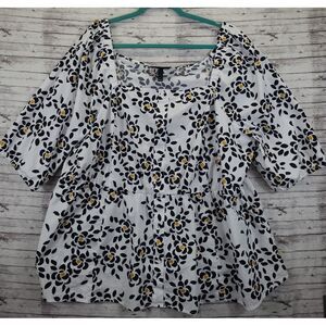 Lane Bryant Womens Plus‎ Size 24 Off The Shoulder Top 3/4 Sleeve White floral
